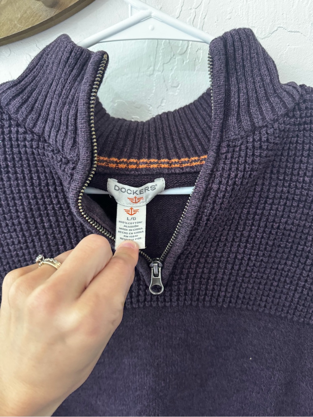 Dockers men’s rib sweater pullover Henley size large 100% cotton purple - Picture 6 of 6